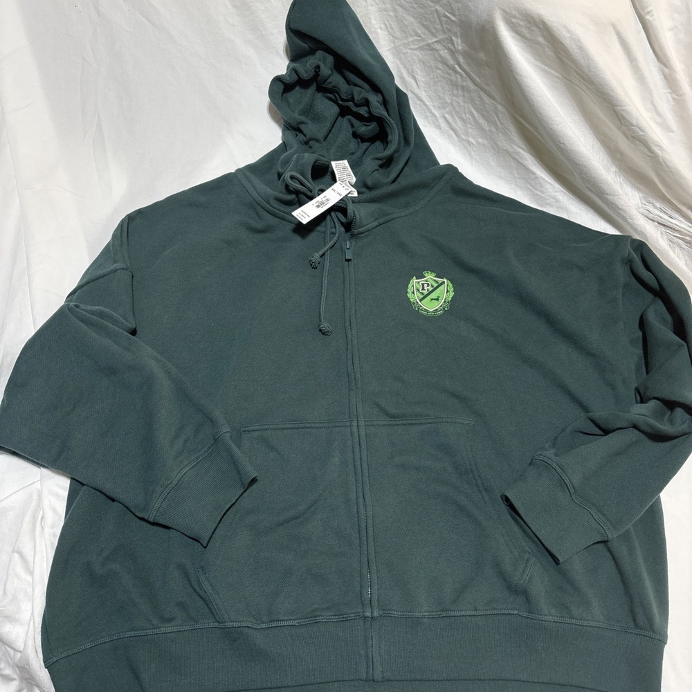 Victoria's Secret Ivy Fleece Full Zip Campus Hoodie Deep Forest Green XXL‎